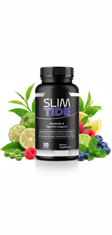 The official SlimTide bottle photographed against a light backdrop